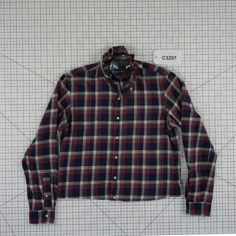 Ralph Lauren Ruffle Collar Shirt Top Blouse Womens Size Medium Plaid Custom Crop - Picture 7 of 7